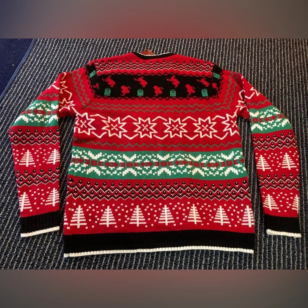 NWT Santa Claus Weight Lifting gift box Jump Ugly Christmas Sweater - Picture 2 of 4